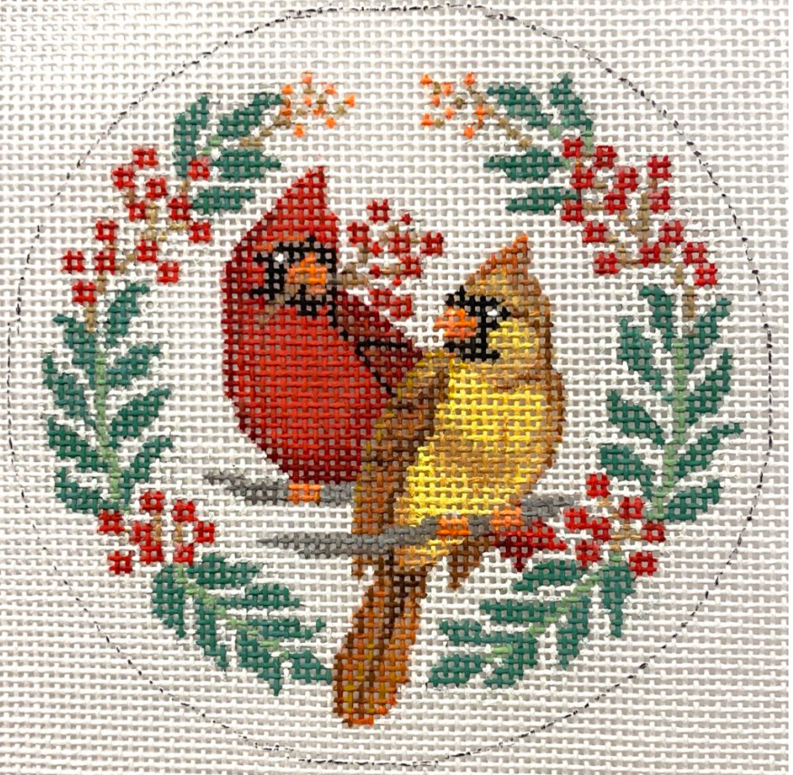 alice peterson Two Cardinals and Laurel needlepoint canvas