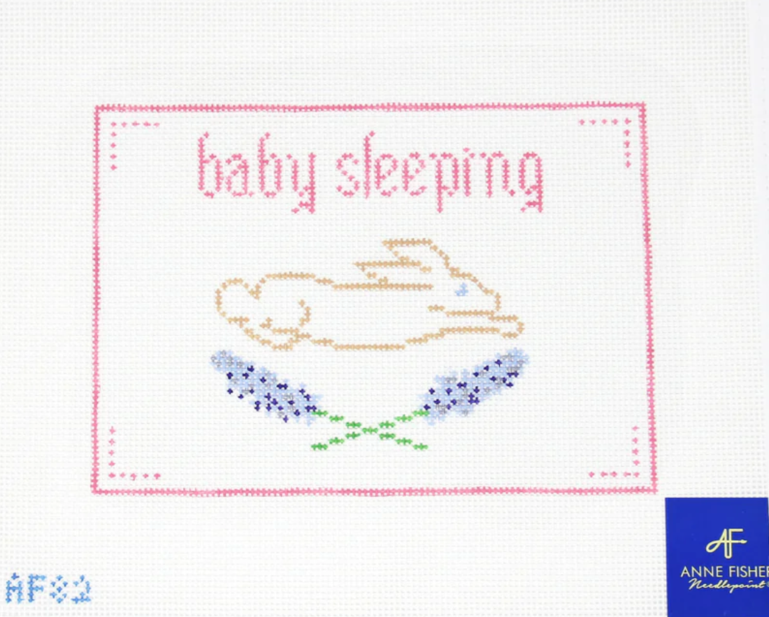 anne fisher Baby Sleeping Sign Pink needlepoint canvas