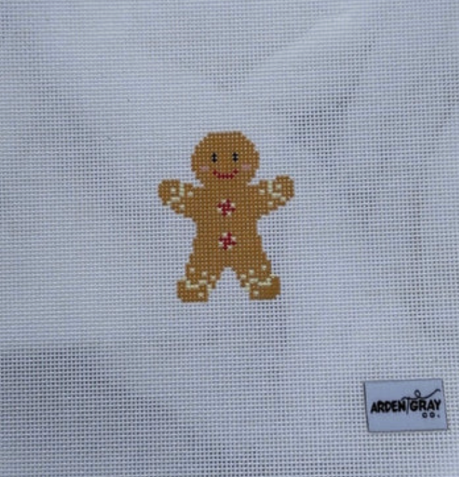 arden gray Gingerbread Man Mini needlepoint canvas