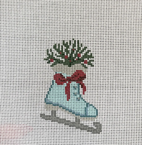 arden gray Ice Skates and Greens needlepoint canvas