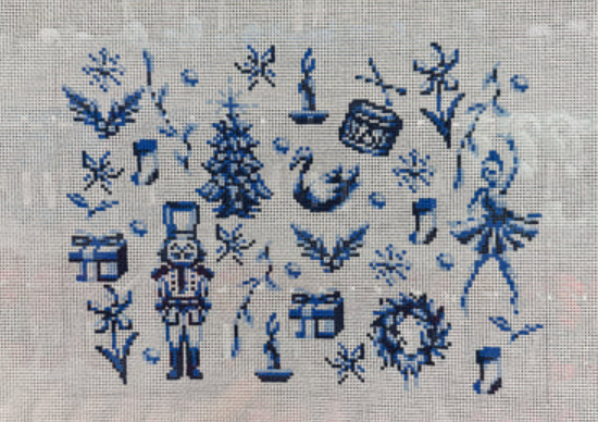 arden gray Nutcracker Toile Blue Pillow or tray needlepoint canvas blue and white christmas