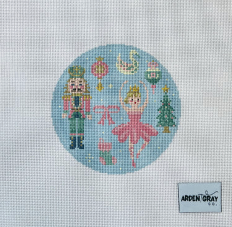 arden gray Pastel Nutcracker Round needlepoint canvas