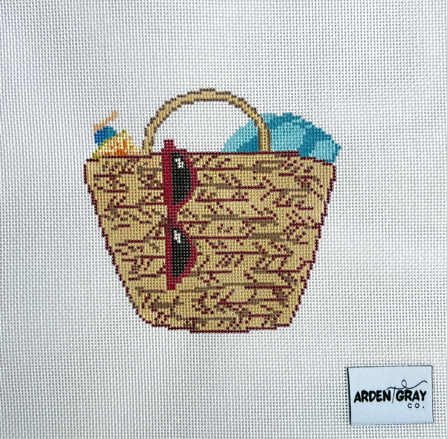 arden gray Straw Beach Bag needlepoint canvas