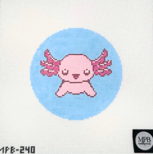 atlantic blue Axolotl Round needlepoint canvas