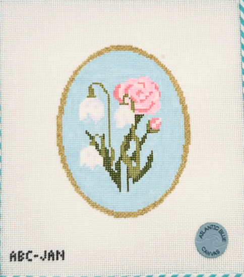 atlantic blue Birth Flowers january needlepoint canvas