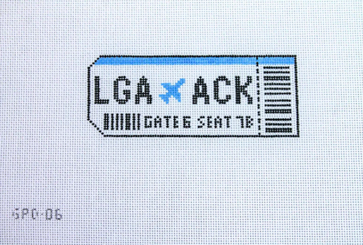 atlantic blue LGA ACK Plane Ticket needlepoint canvas