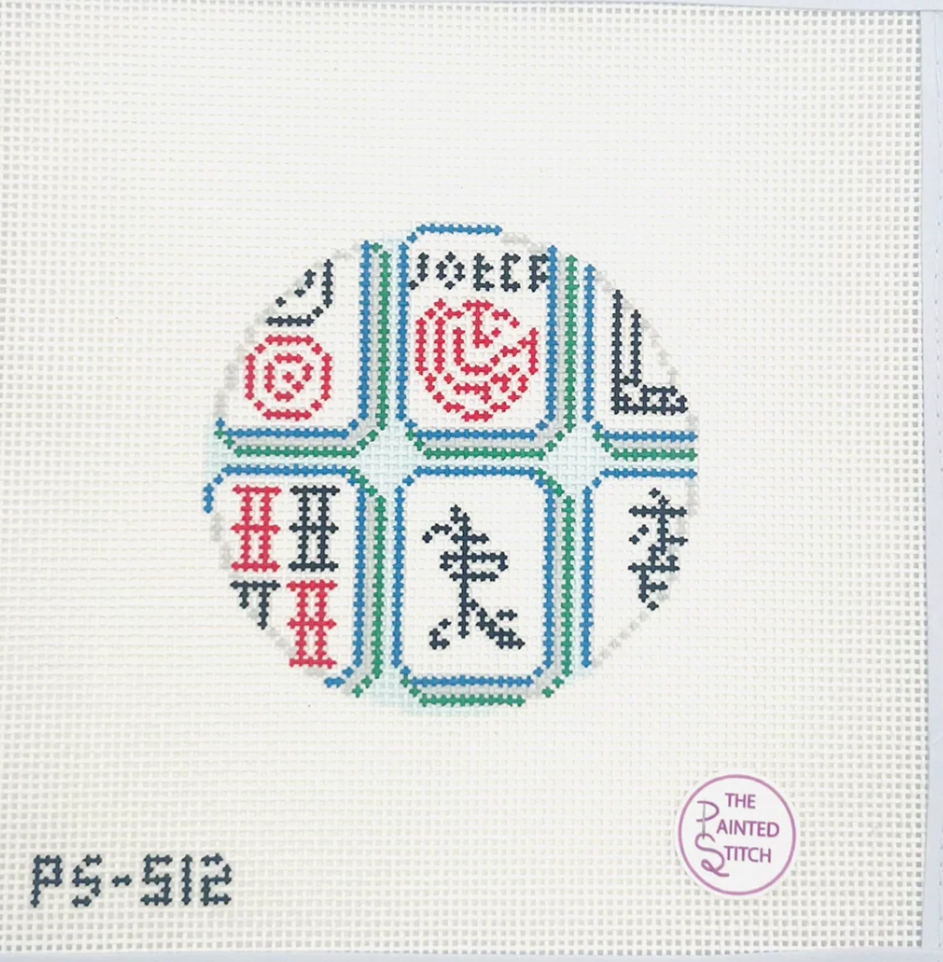 atlantic blue Mahjong Tiles Jewel Color round ornament needlepoint canvas