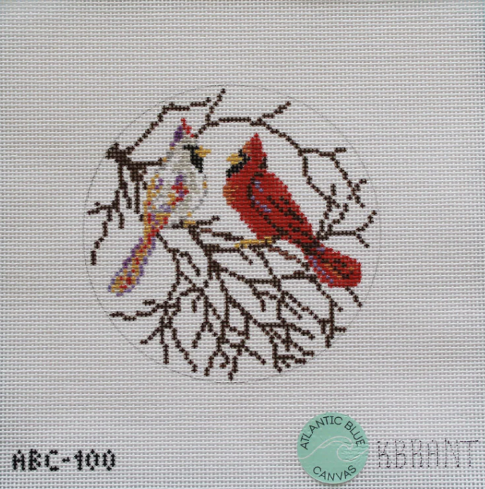 atlantic blue Snowy Cardinals needlepoint canvas