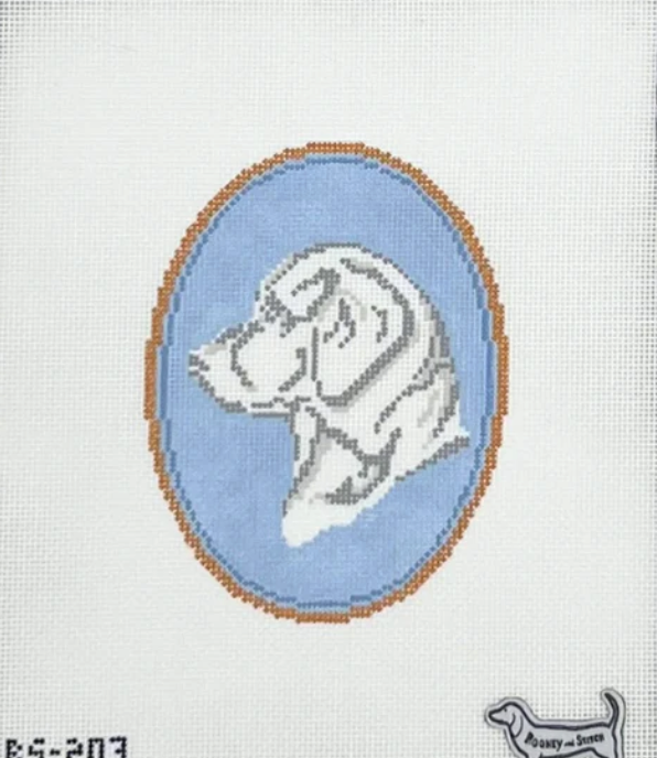 atlantic blue The Labrador Retriever Cameo oval needlepoint canvas