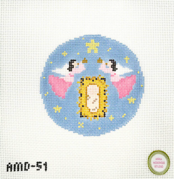 atlantic blue Thrill of Hope Angels Round needlepoint canvas