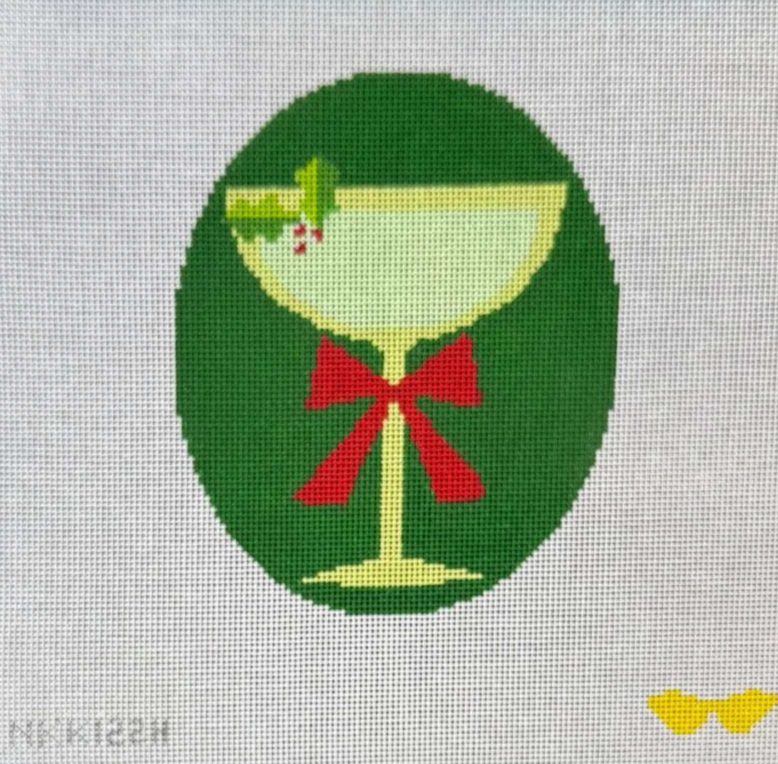 audra Green Champagne Coupe ornament needlepoint canvas