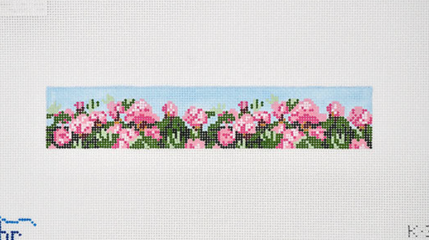blue ridge Pink Blooms Key Fob needlepoint canvas