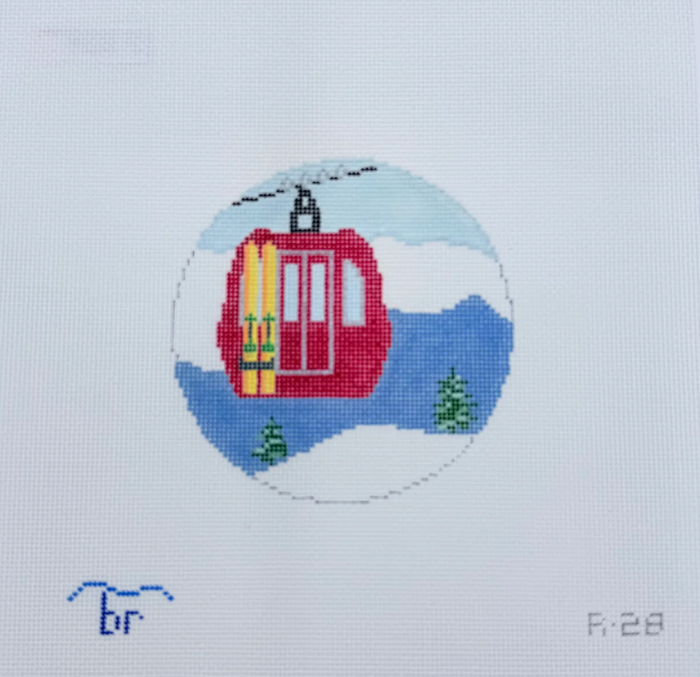 blue ridge stitchery Gondola with Skis needlepoint canvas