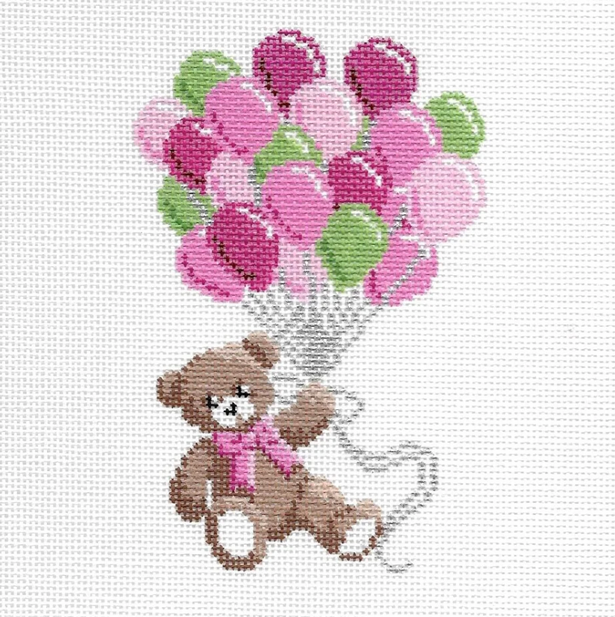 cate la vie Pink Balloons Bear needlepoint canvas