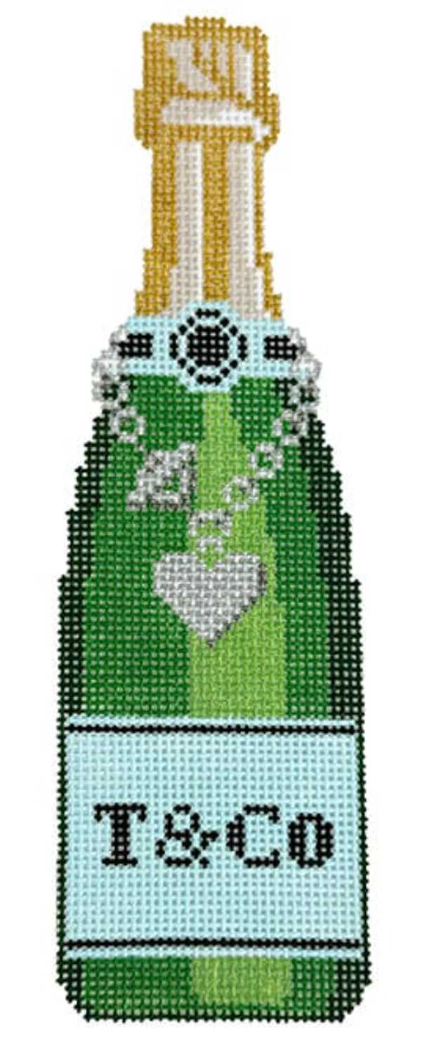 cate la vie Tiffany and Co Champagne Bottle needlepoint canvas