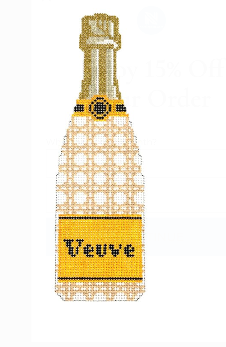 cate la vie Veuve Champagne Botte Rattan Cane needlepoint canvas