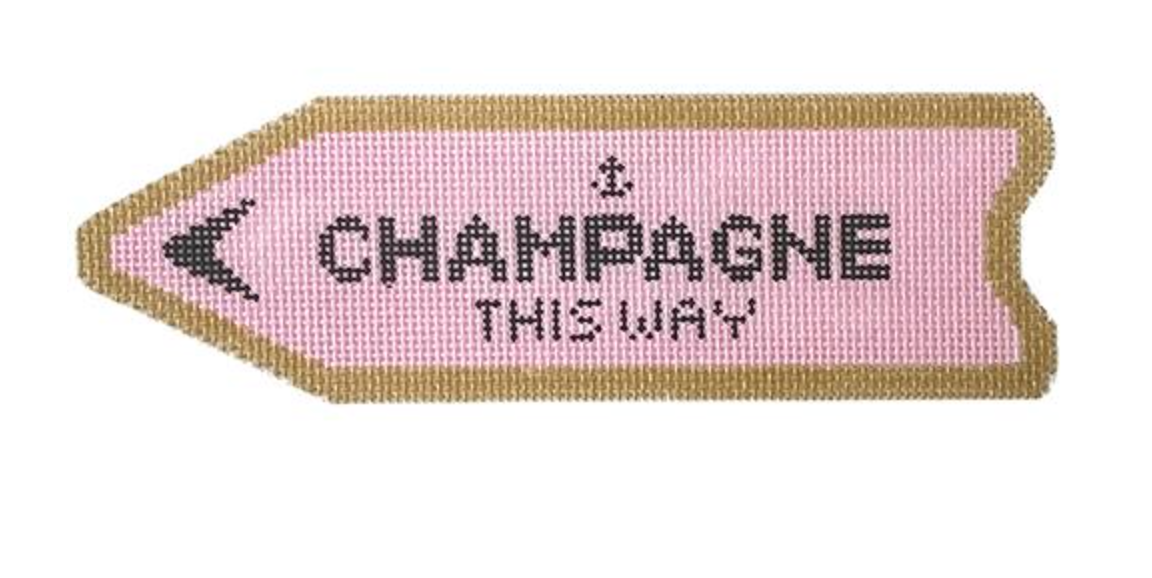 cate la vie champagne this way pink needlepoint canvas