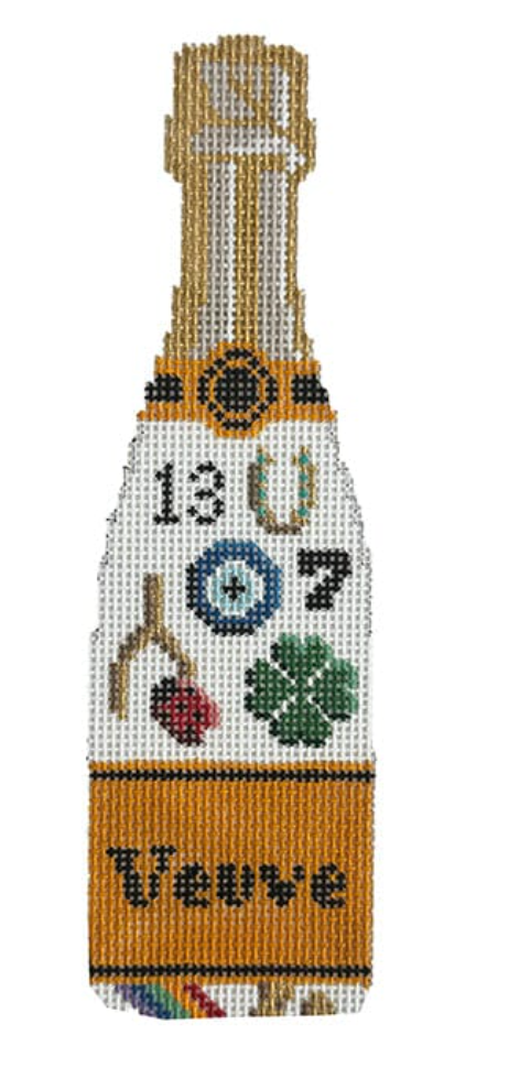 cate la vie lucky charms champagne bottle veuve needlepoint canvas