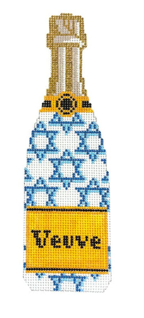 cate la vie star of david champagne bottle veuve needlepoint canvas