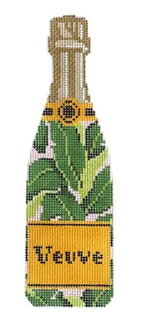 cate la vie veuve champagne bottle banana leaf needlepoint canvas