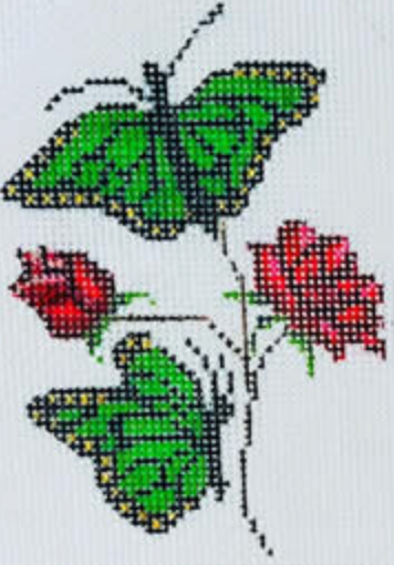chris lewis Green and Gold Butterflies on Roses needlepoint canvas