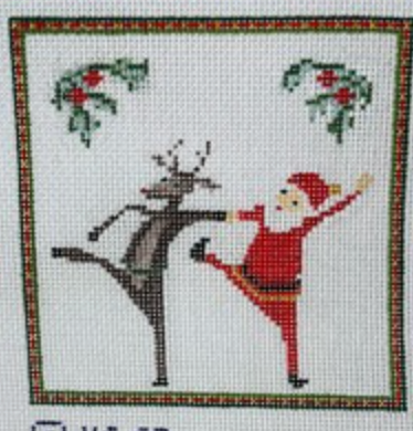 chris lewis Santa and Rudolph Coaster needlepoint canvas