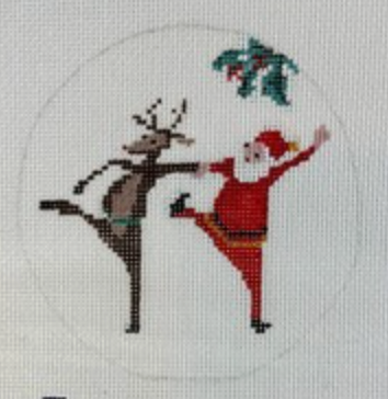 chris lewis Santa and Rudolph Round needlepoint canvas