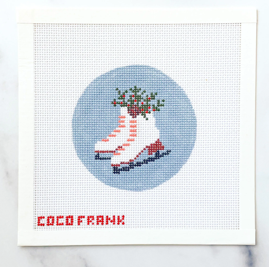 coco frank Ice Skates Round needlepoint canvas