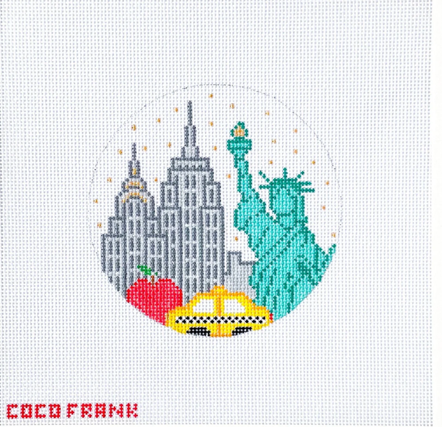 coco frank nyc travel round needlepoint canvas