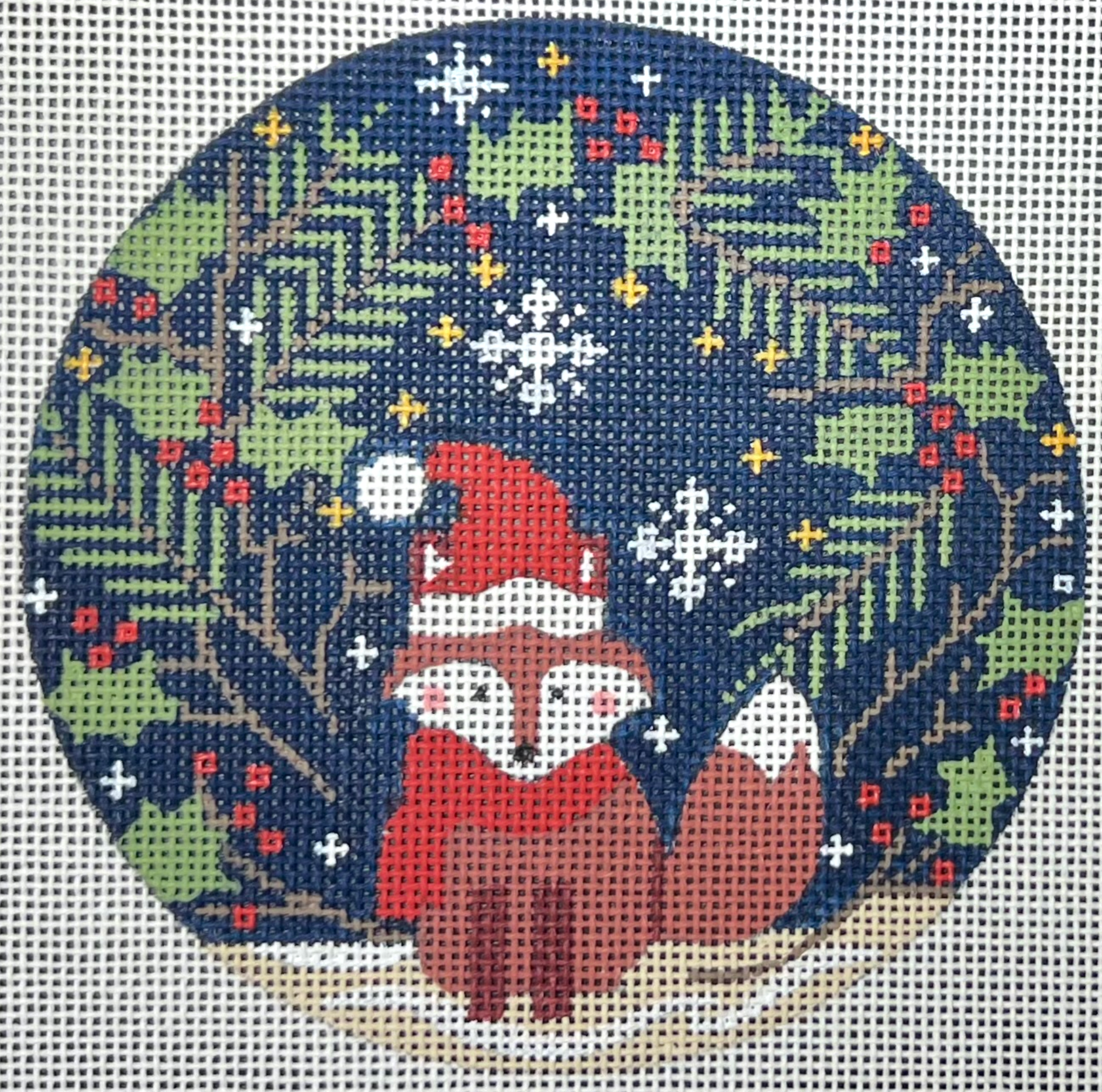 danji December Fox Round needlpoint canvas