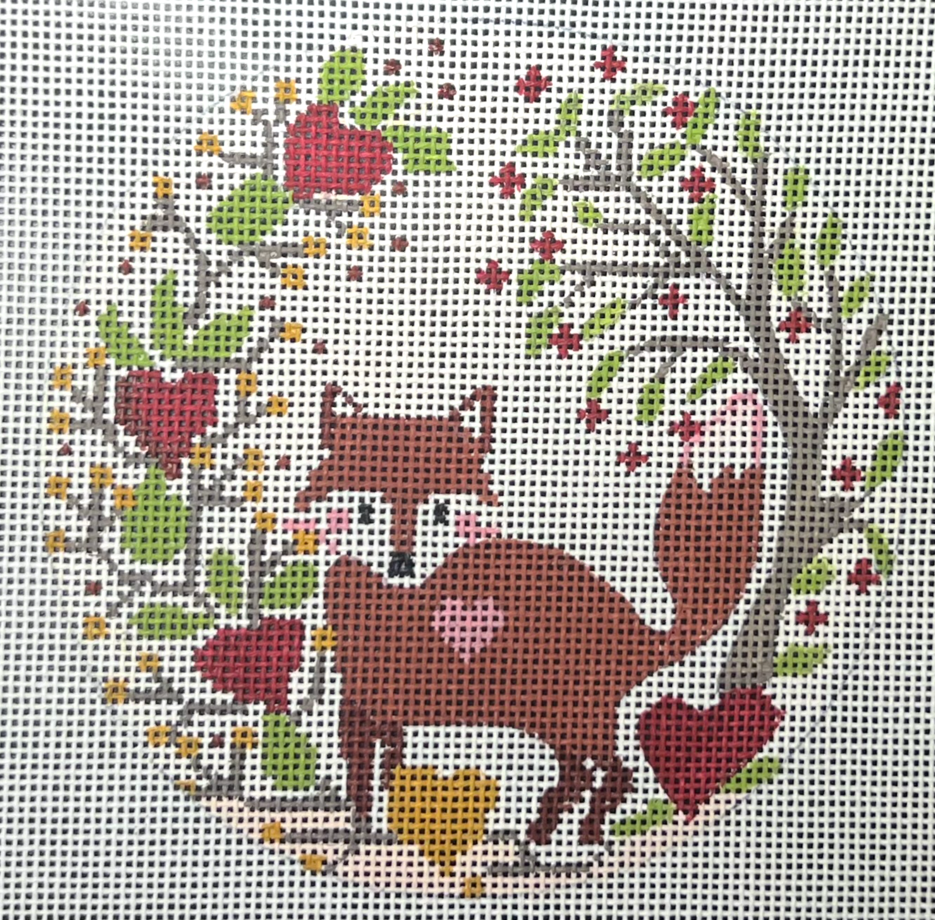 danji February Fox Round needlepoint canvas