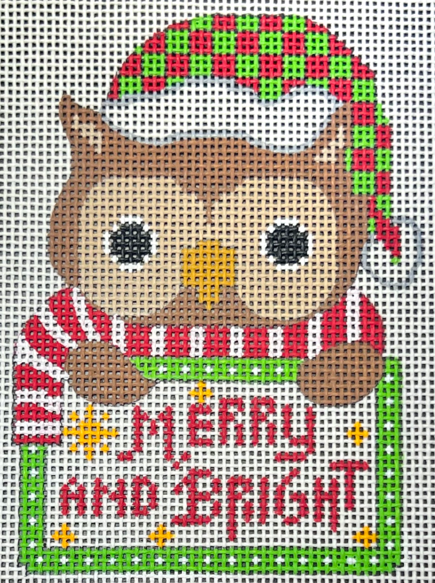 danji Owl Tag Merry and Bright 13 Mesh needlepoint canvas