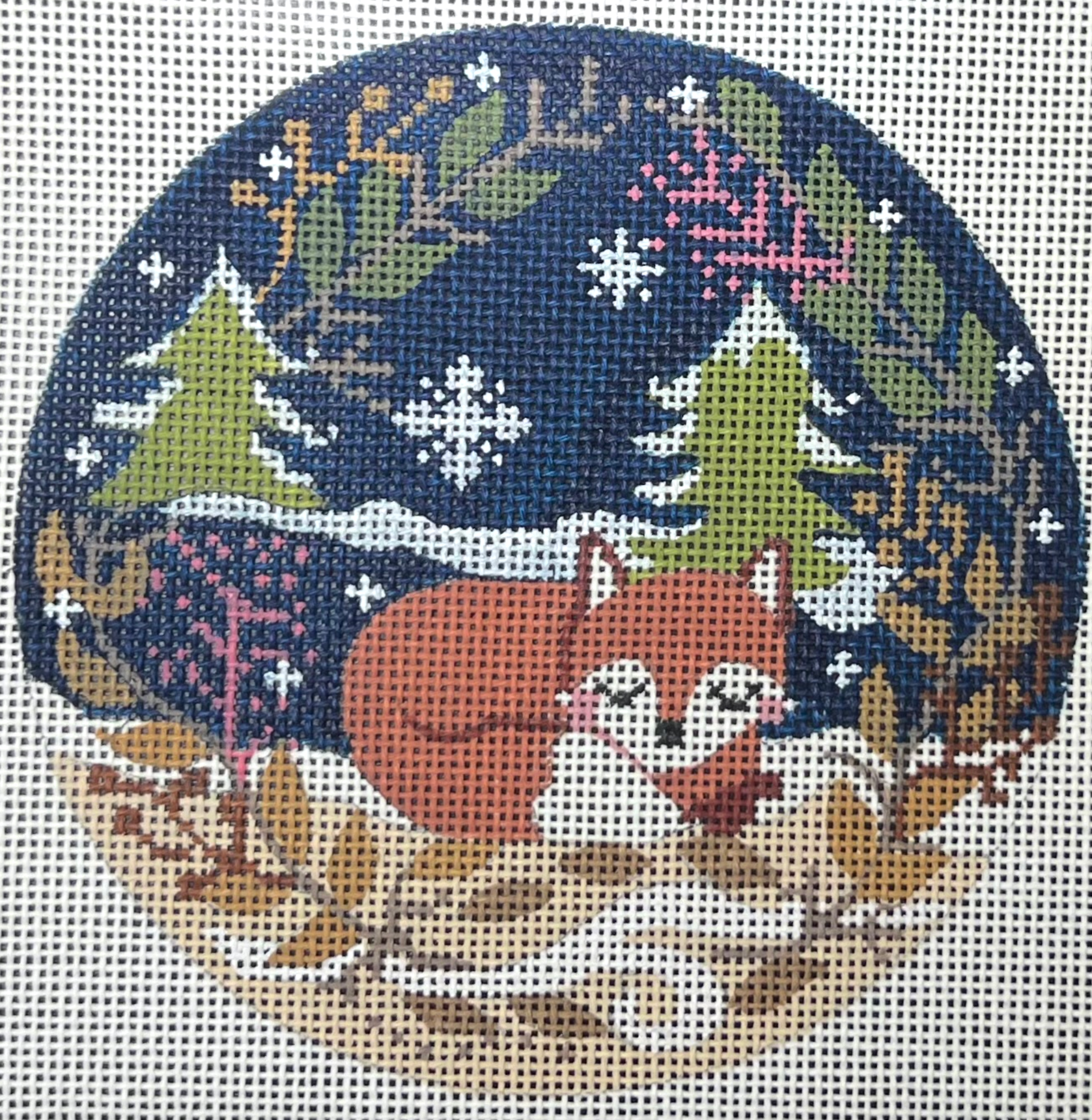 danji designs January Fox Round needlepoint canvas