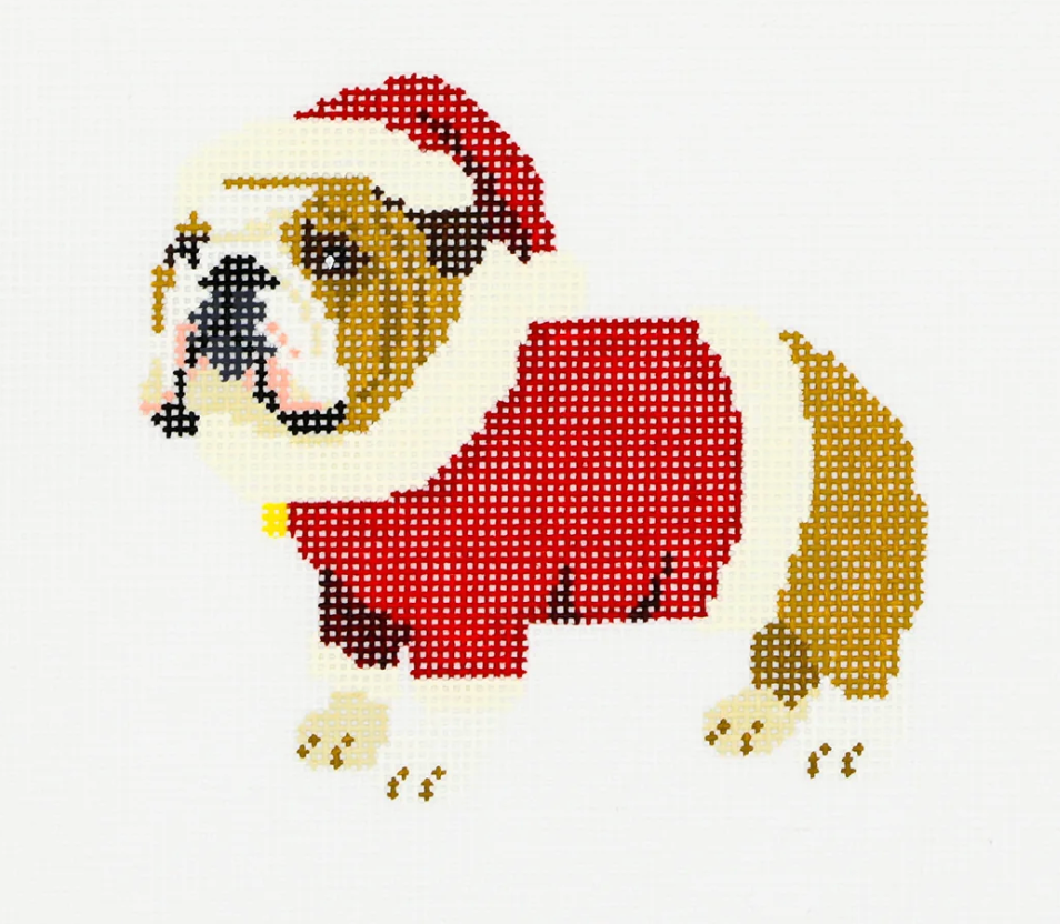 dogwood needlepoint Santa Bulldog needlepoint canvas