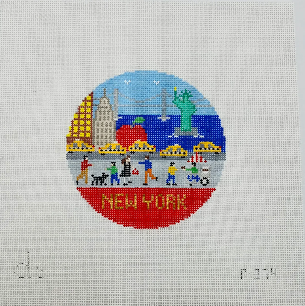 doolittle stitchery New York Travel Round Needlepoint Canvas