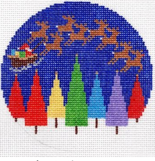 doolittle stitchery Rainbow Trees Round needlepoint canvas