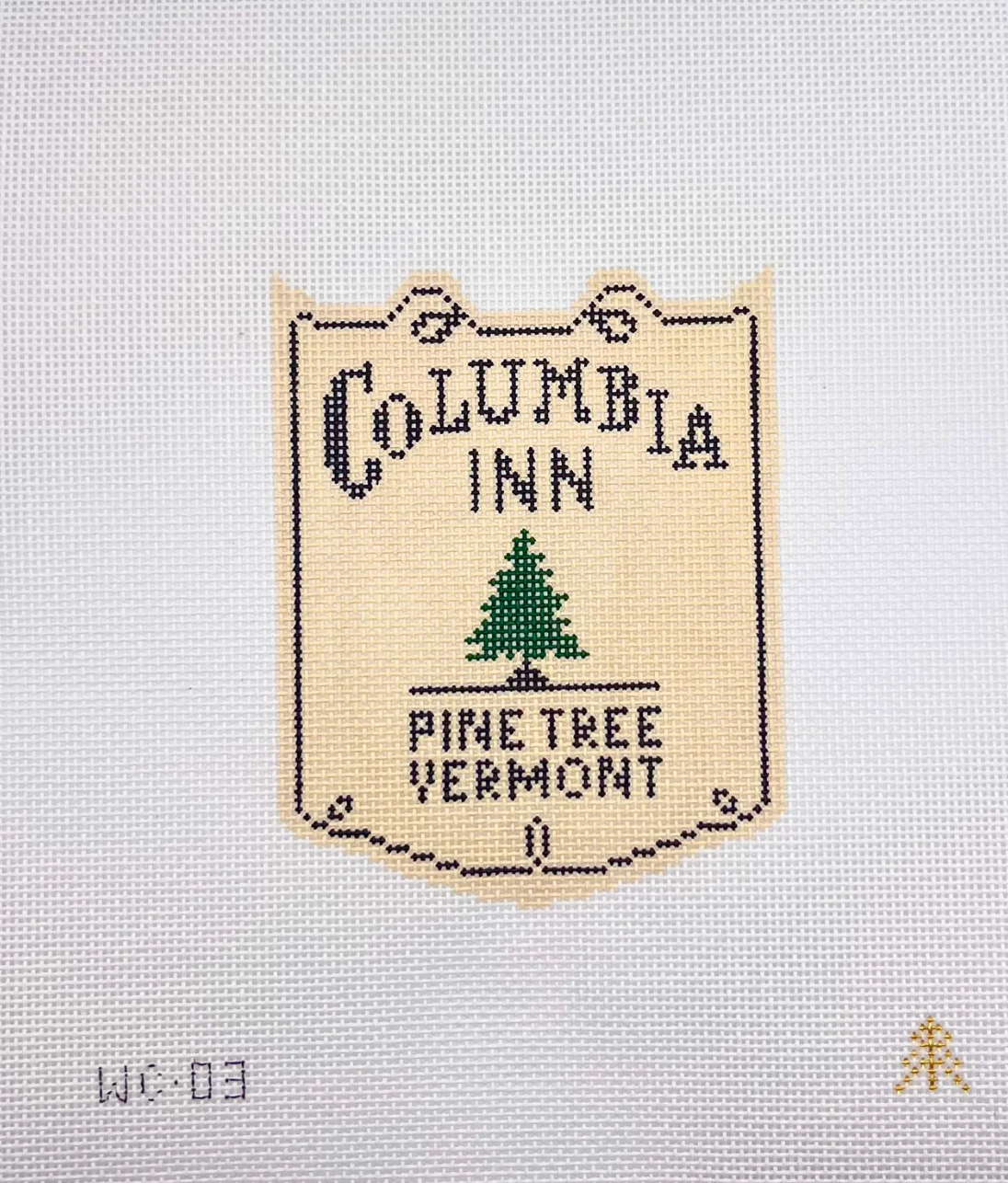 evergreen needlepoint Columbia Inn Sign from White Christmas canvas