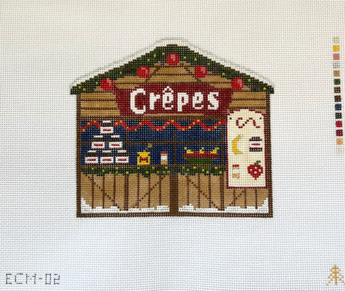 evergreen needlepoint European Christmas Market Stall Crepes needlepoint canvas