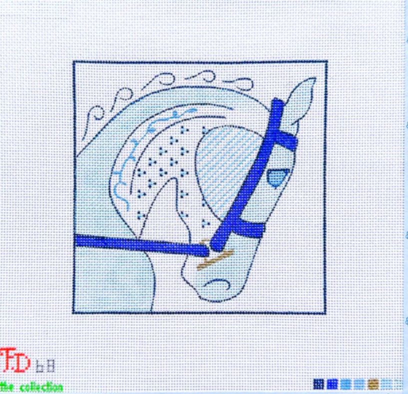 froopy designs Hermes Horse Head in Blue needlepoint canvas