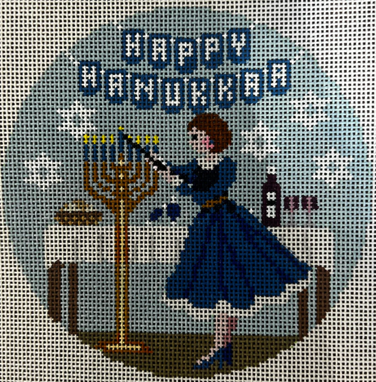 gingham stitchery Betty Loves Hanukkah needlepoint canvas