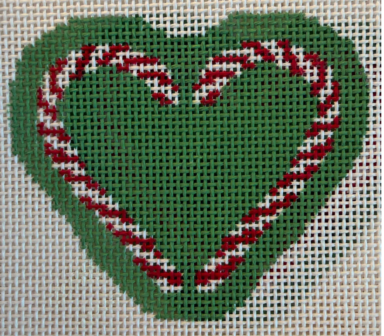 gingham stitchery Green Candy Cane Heart 2 needlepoint canvas