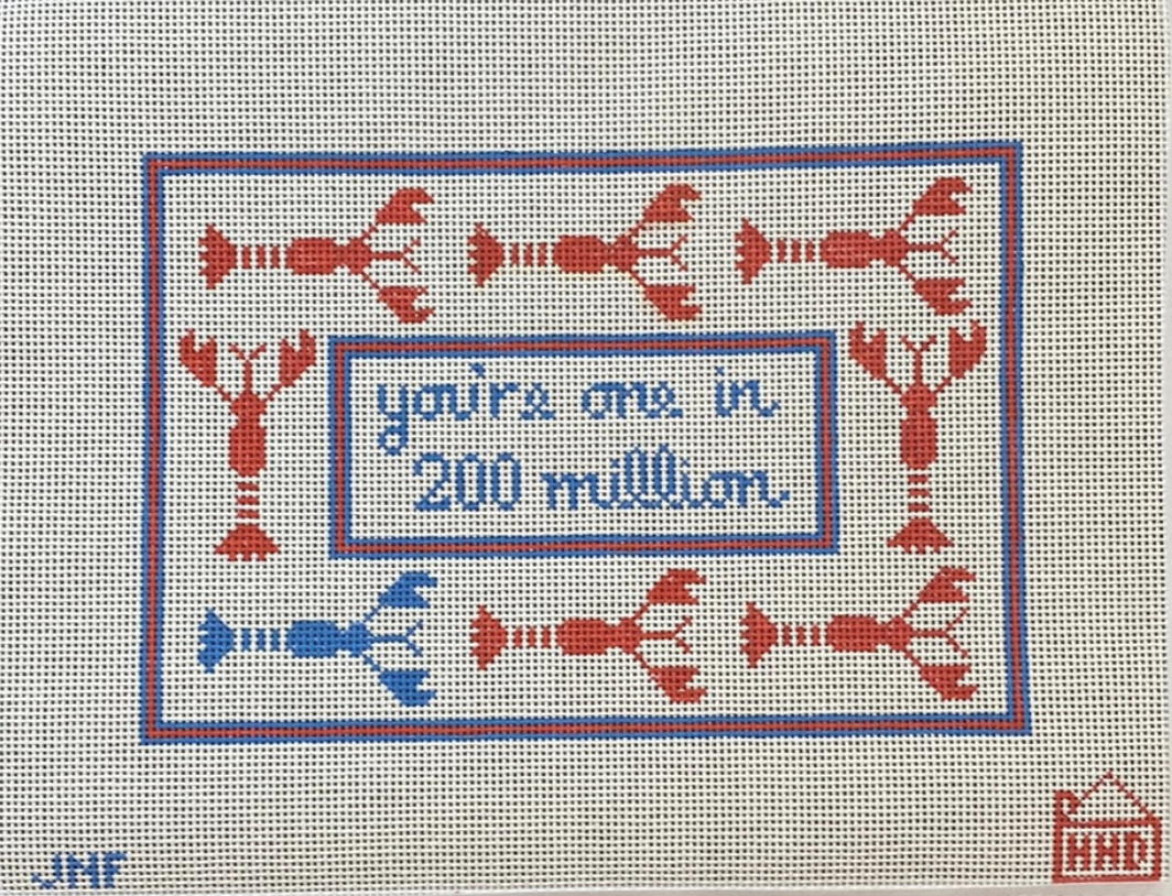 halcyon house One in 200 Million red and blue lobsters needlepoint canvas