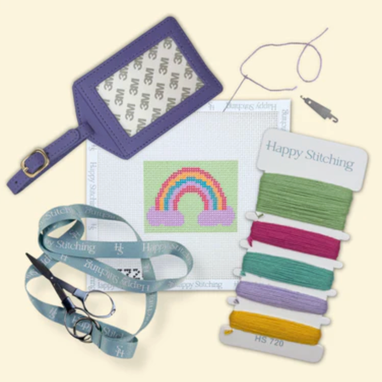 happy stitching Cloud Hopping rainbow Luggage Tag Needlepoint Kit