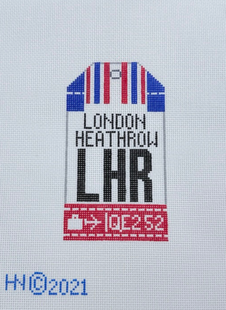 hedgehog London Heathrow LHR Retro Travel Tag needlepoint canvas