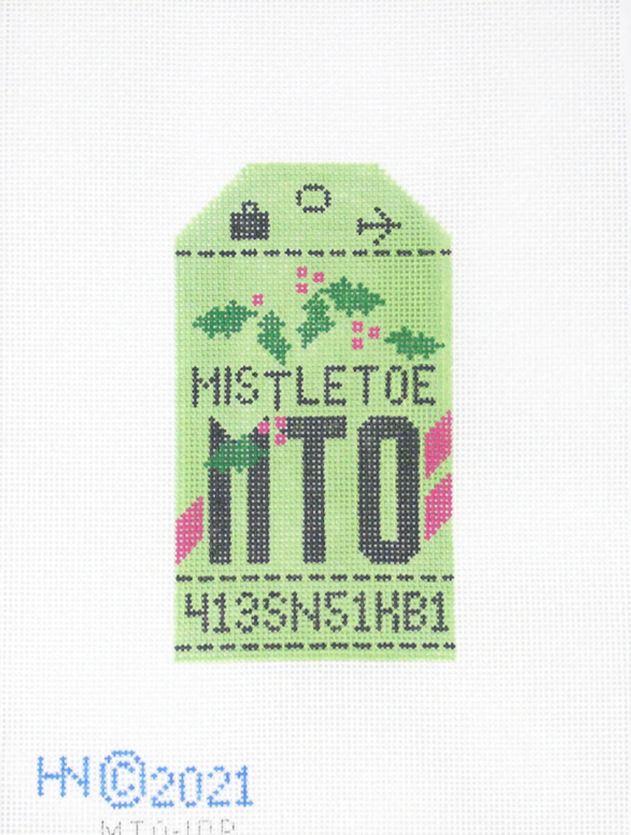 hedgehog Mistletoe Retro Travel Tag needlepoint canvas