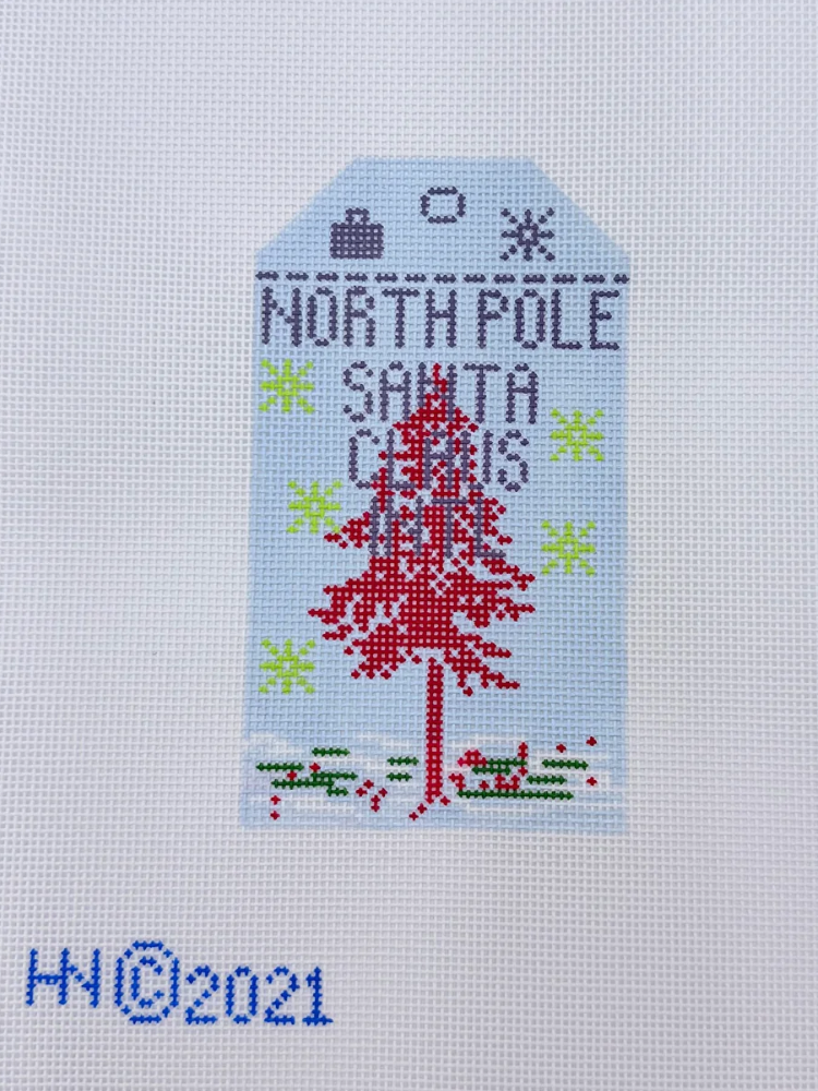 hedgehog North Pole Vintage Travel Tag Canvas needlepoint canvas