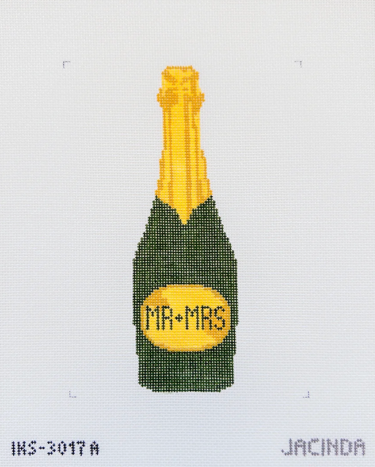 initial k Mr & Mrs Champs champagne bottle needlepoint canvas