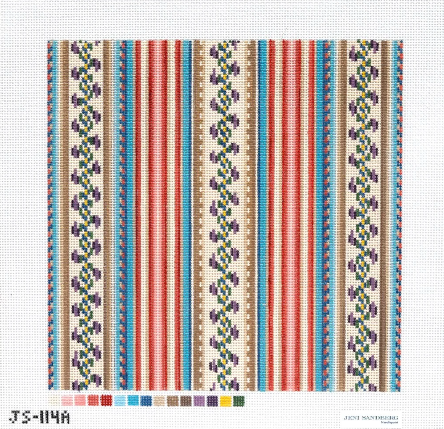 jeni sandberg French Stripe Square Pillow In Multicolor needlepoint canvas