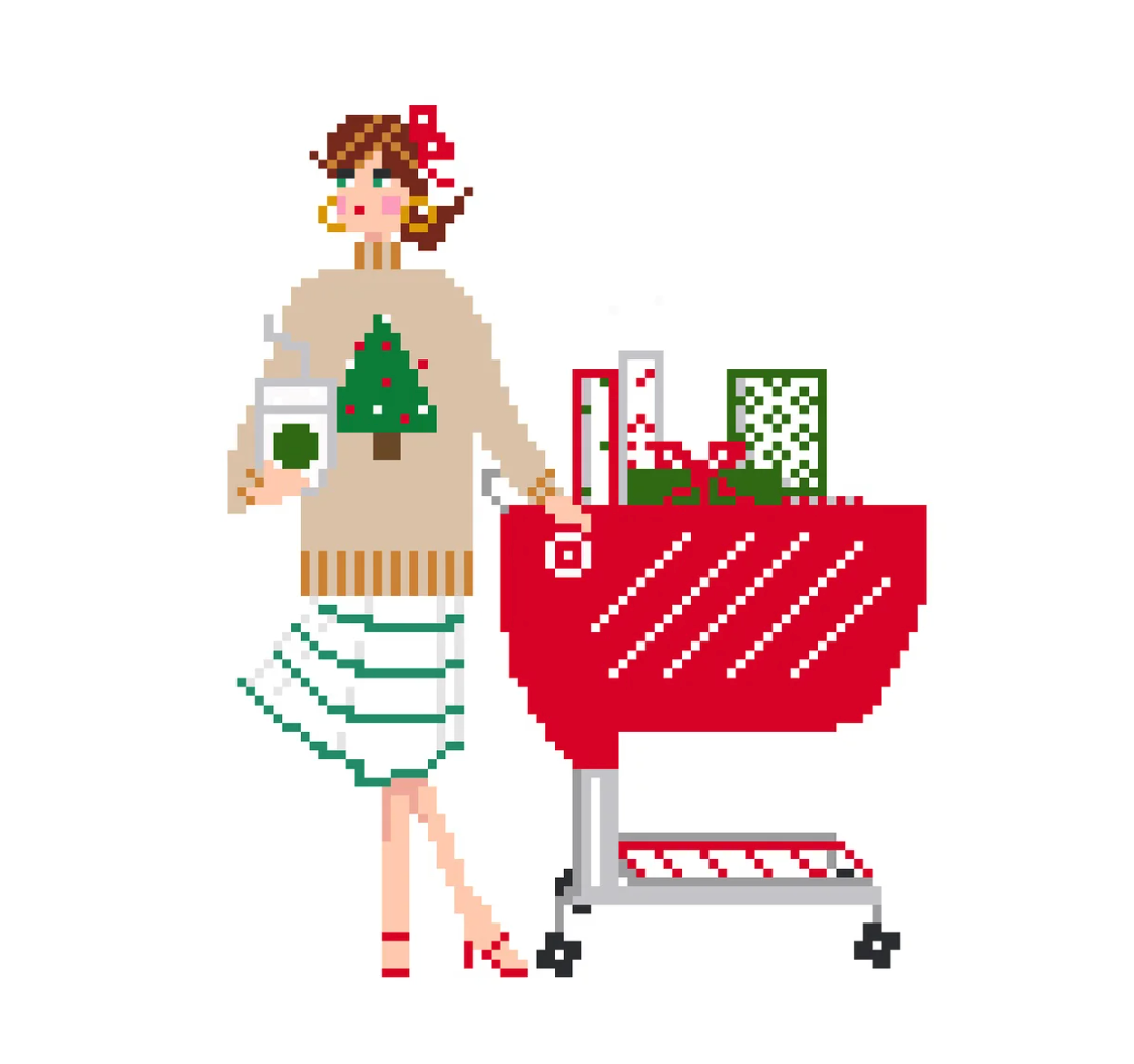 jennifer vallez Christmas Shopping target cart printed needlepoint canvas