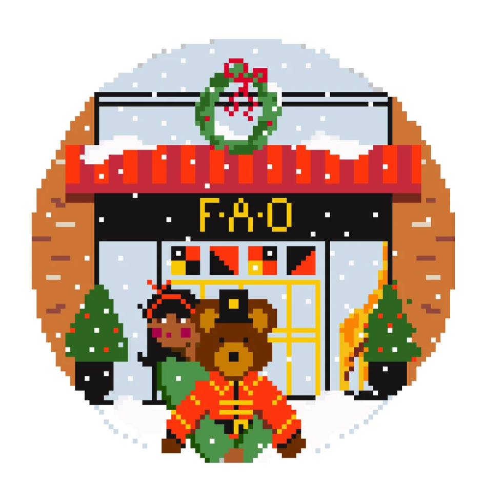 jennifer vallez FAO Schwarz Holiday Girl With Dark Skin round Printed needlepoint Canvas